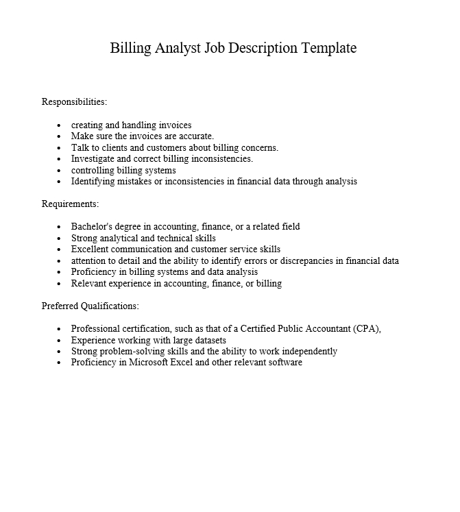 Billing Analyst Job Description Template