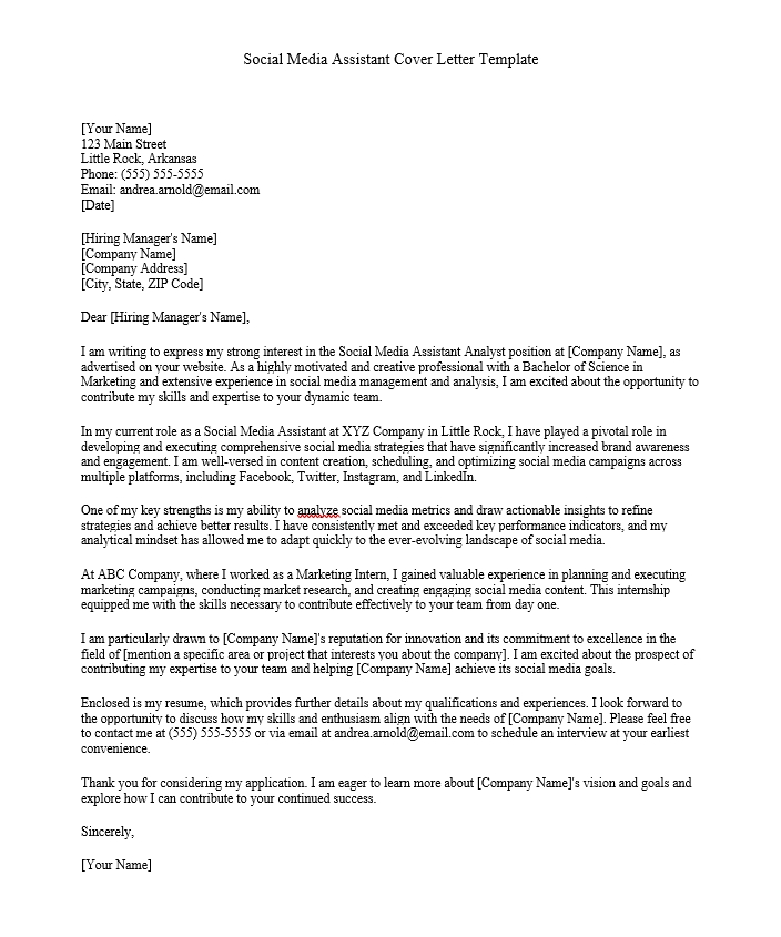 Social Media Assistant Cover Letter Template