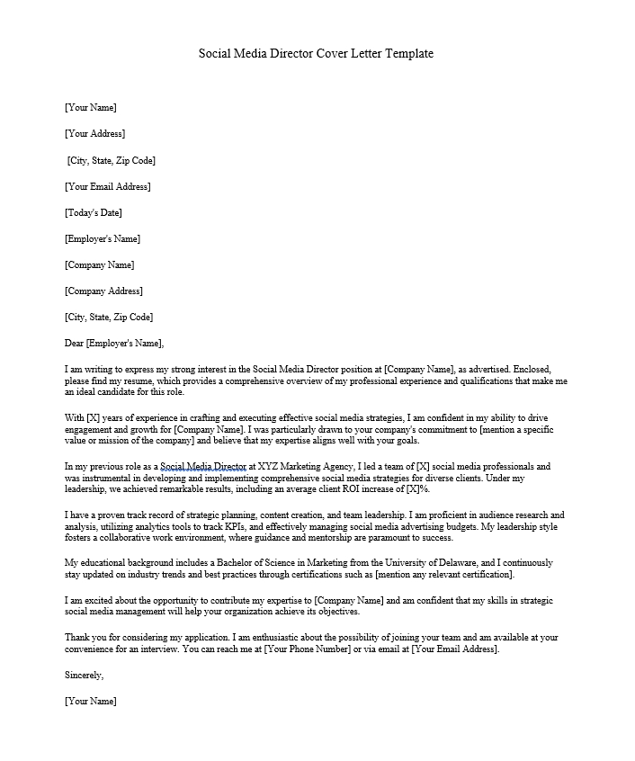 Social Media Director Cover Letter Template
