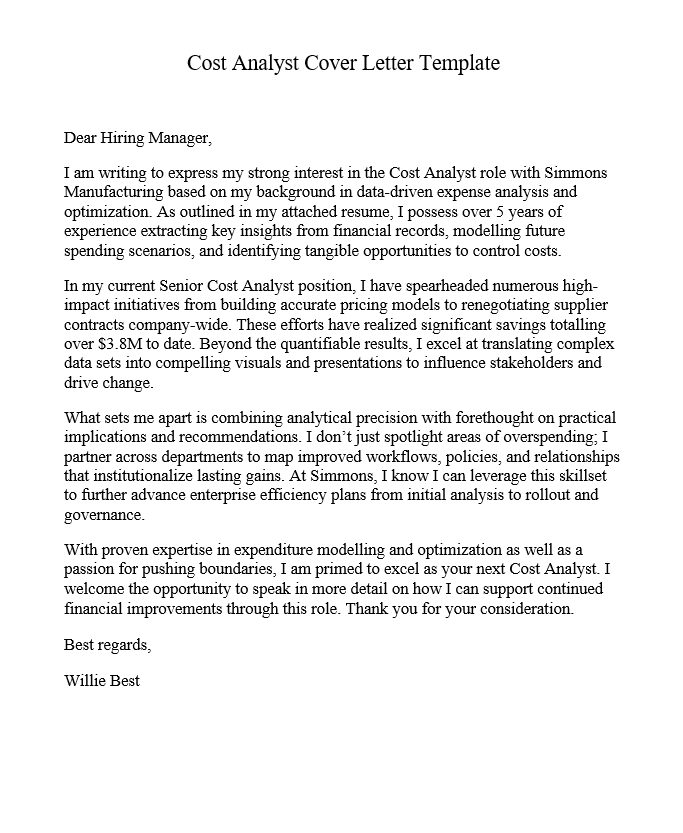 Cost Analyst Cover Letter Template