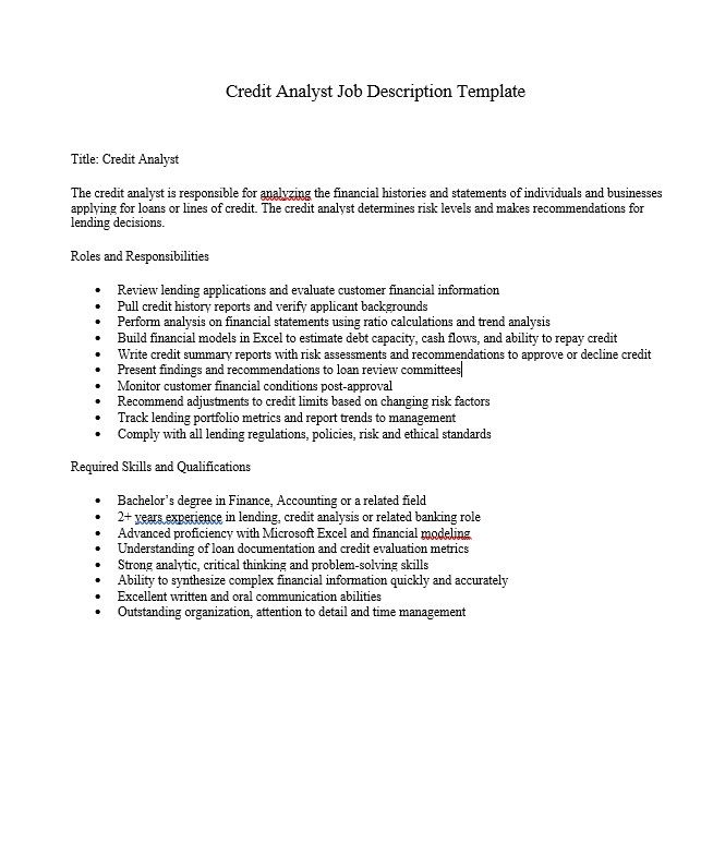 Credit Analyst Job Description Template