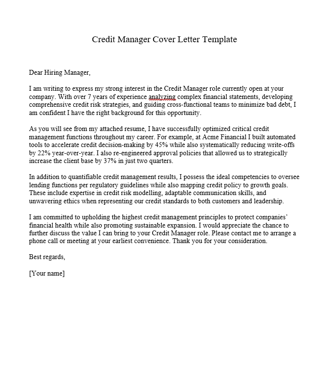 Credit Manager Cover Letter Template