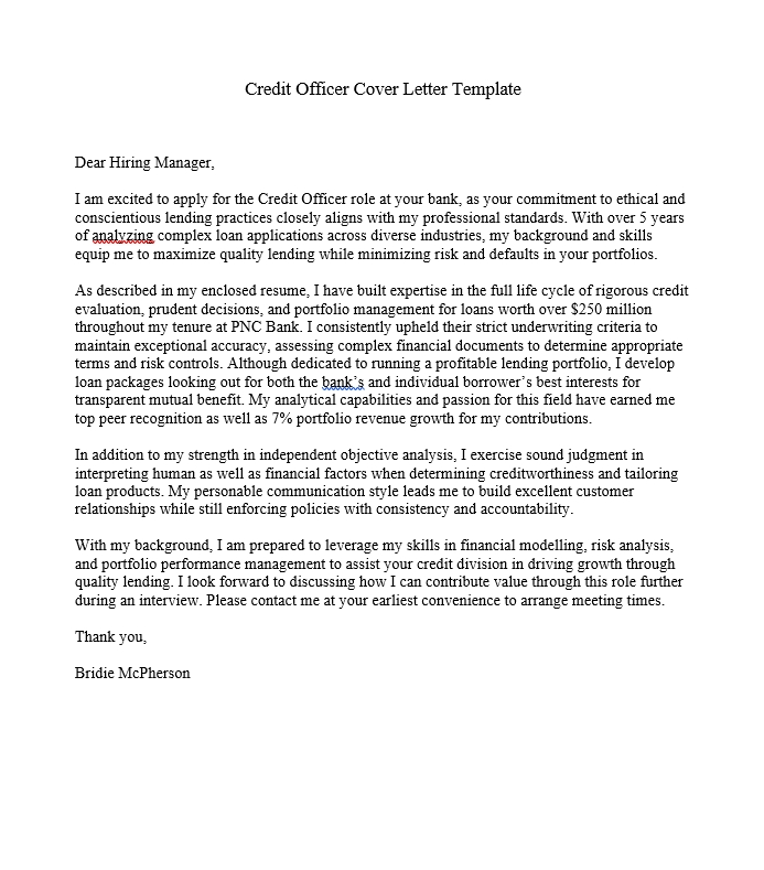Credit Officer Cover Letter Template