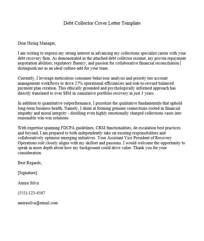 Debt Collector Cover Letter Template