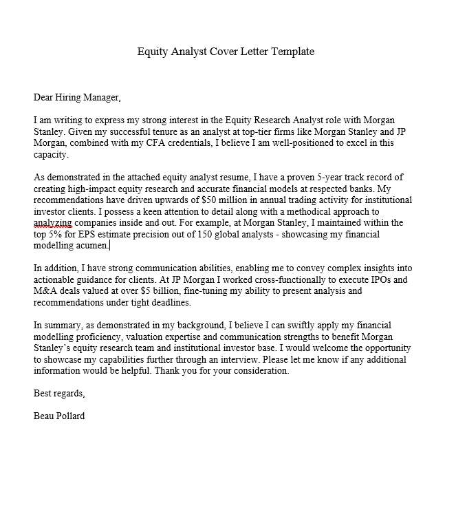 Equity Analyst Cover Letter Template
