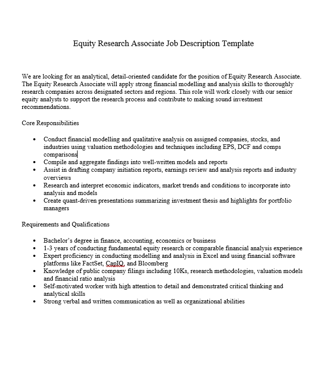 Equity Research Associate Job DescriptionTemplate