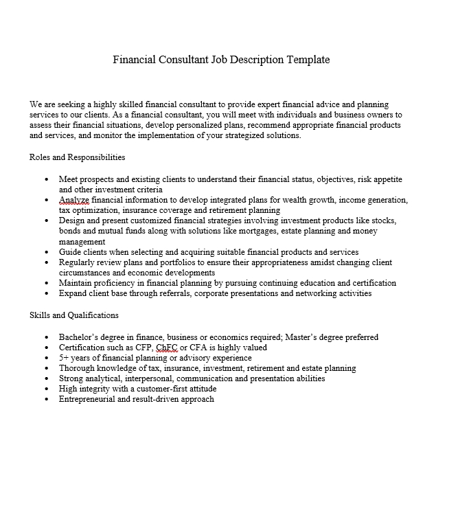 Financial Consultant Job Description Template